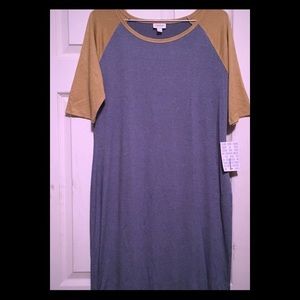 Lularoe Large Julia - heathered gray and mustard